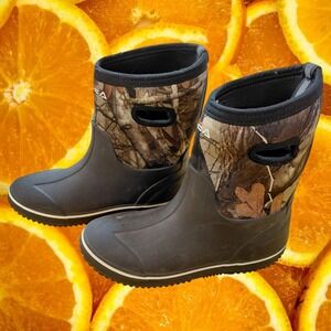Hisea Kids Camouflage Waterproof Rubber Rain Muck Boots Size 7 US 38 Brown Camo
